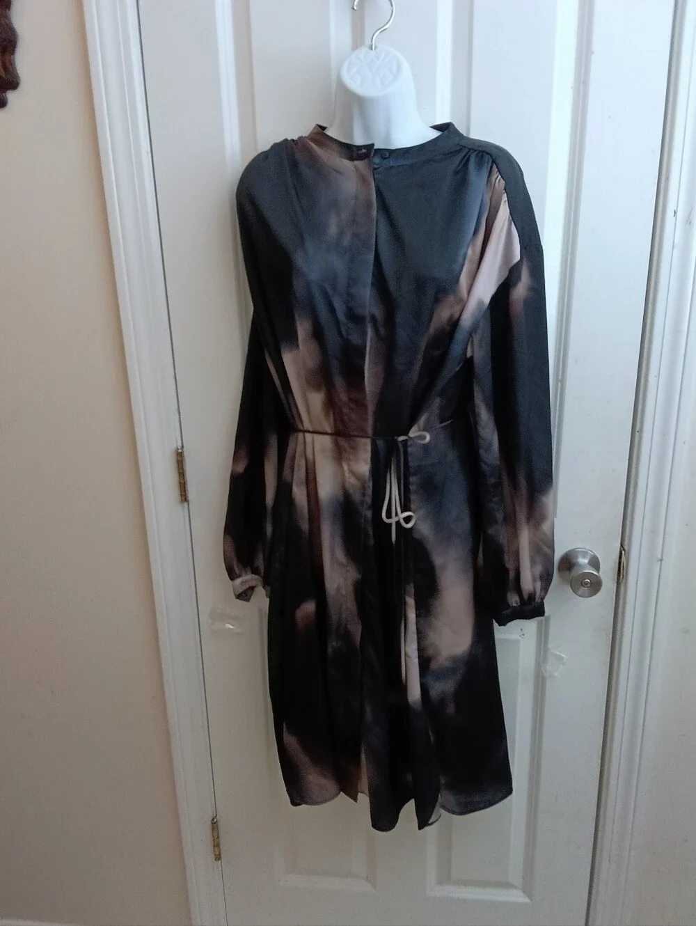 H& M Tie-Dye Long Sleeve A-Line Dress - Black and Brown SIZE LARGE